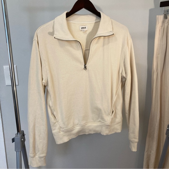 Pact | Essential Loopback Terry Quarter Zip Sweatshirt | Sandshell | M - Picture 4 of 7